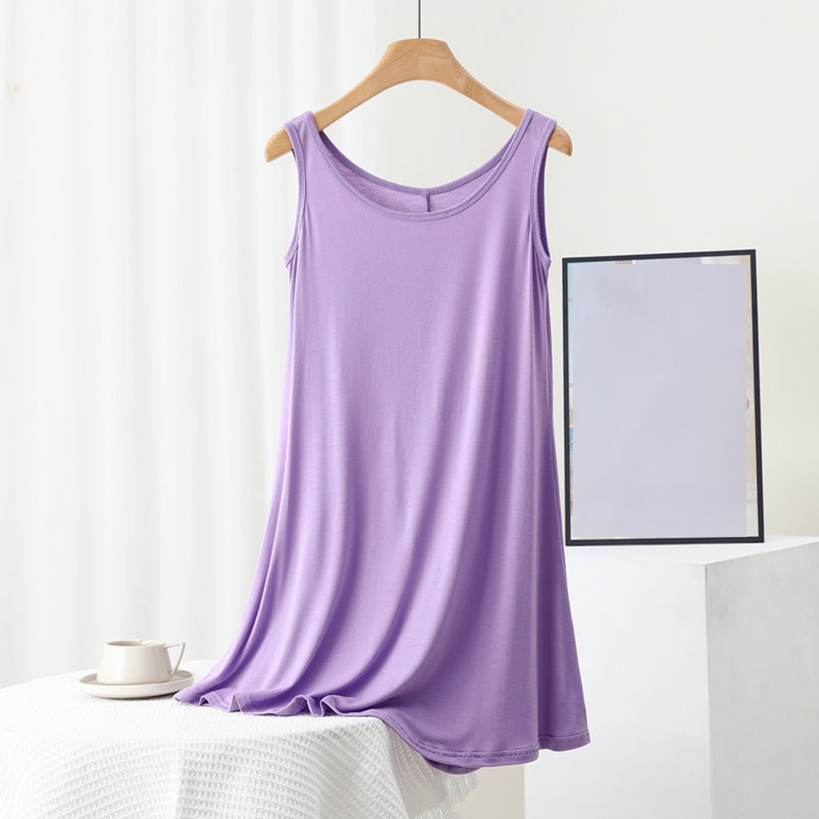 thumbnail image 2 of Vestido informal sin mangas y cuello redondo para mujer - Poliéster, color liso, tallas M-XXL, primavera/verano, hogar/ocio, 2 of 8